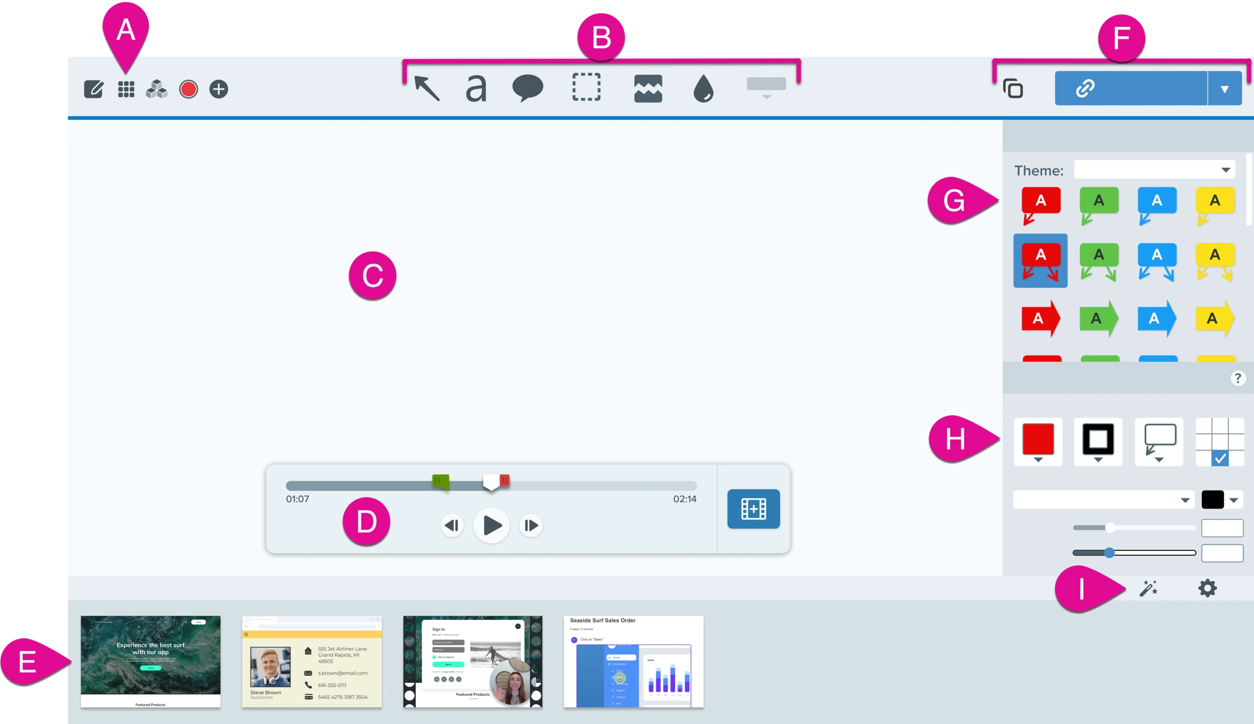 Snagit capture interface